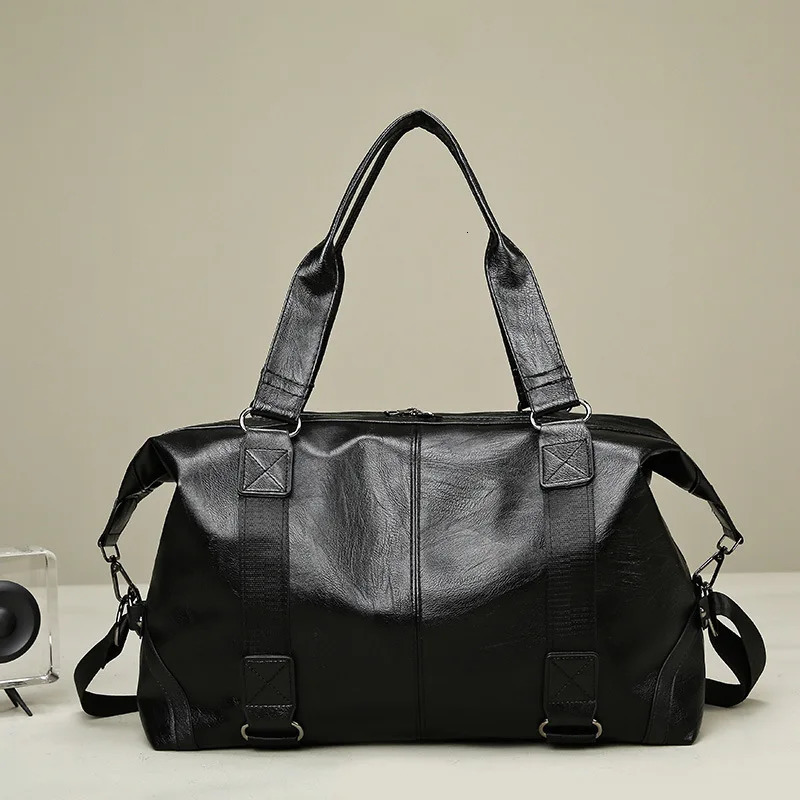 mens business PU travel handbag with soft leather texture shoulder bag for sports training large capacity handheld cross body 241115