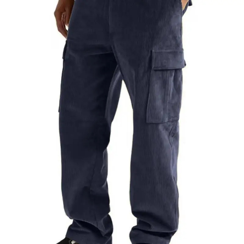 Elastic waist straight tube loose high plus size mens pants with multiple pockets casual denim boots 241115