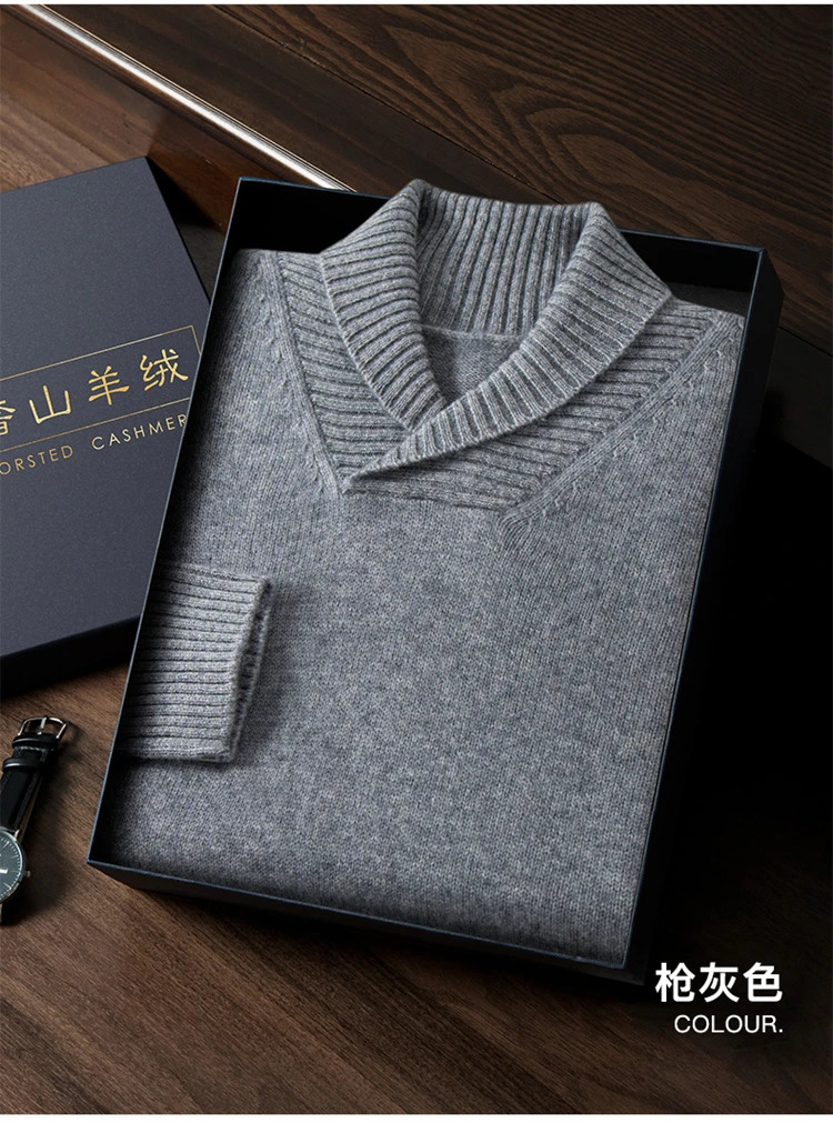 Thick Sleep Fashion Olive Henley Collar Pure Cashmere Sweater Mens AutumnWinter Comfortable Warm 241115