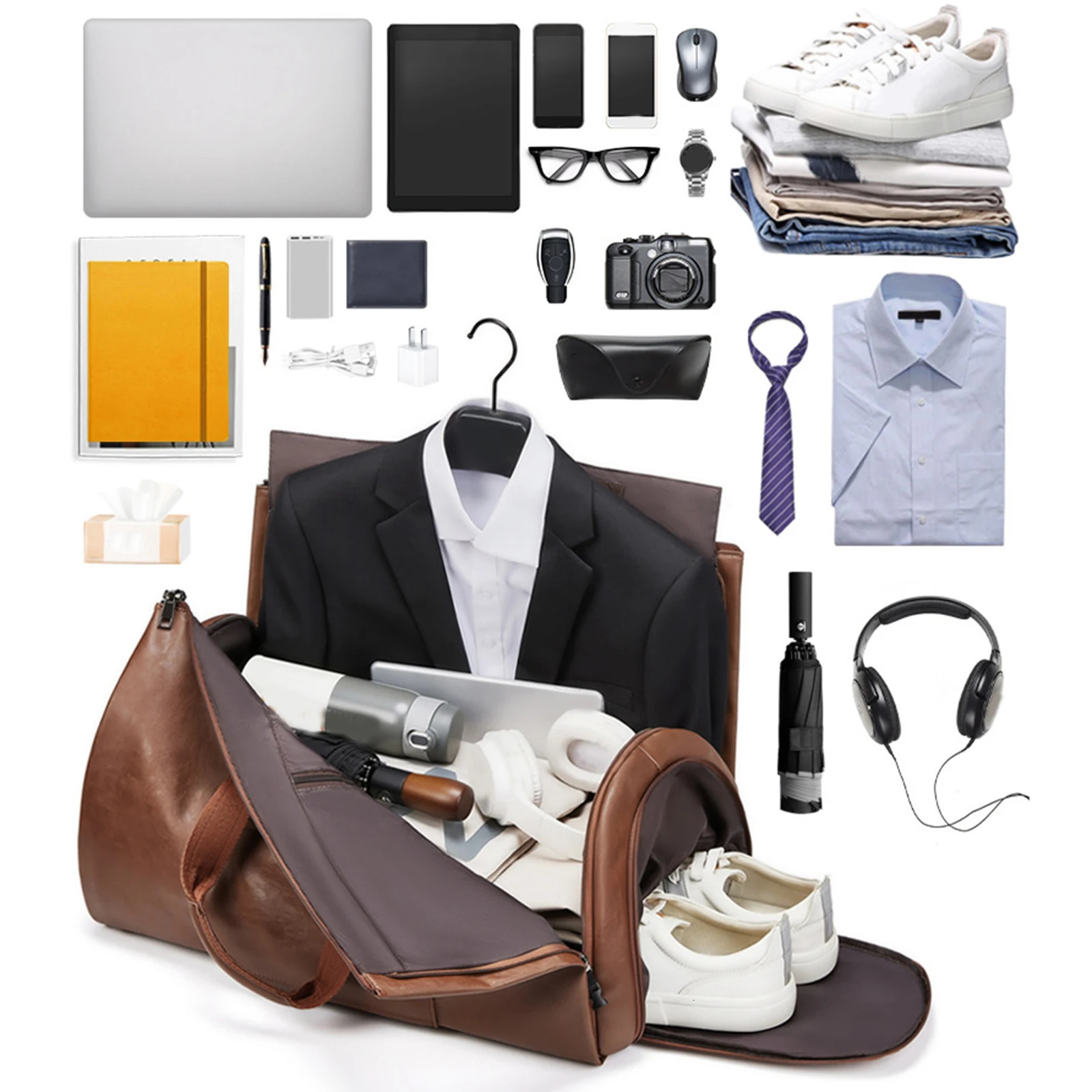 Leather luggage bag with adjustable shoulder straps waterproof oversized weekend bag with shoes suitable for hiking trips 241115ww