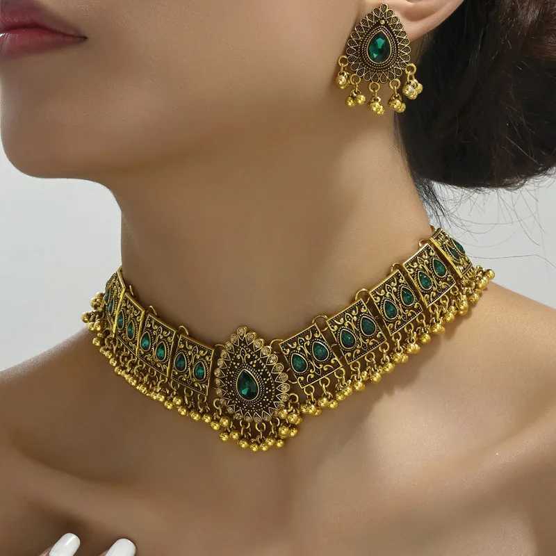 KMVEXO Retro Dubai Indian Tassel Bead Pendant Jewelry Set Used for Colorful Crystal Necklace Earrings African Jewelry Set X241116