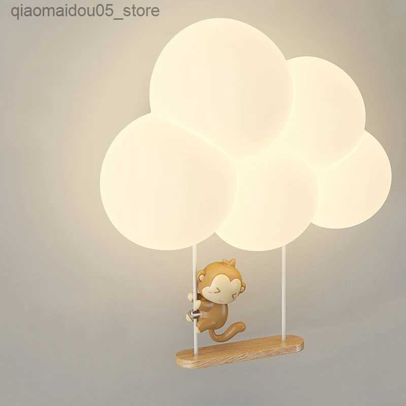 Lamps Shades Monkey Light cartoon animal wall lamp white cloud view daycare room night lamp childrens bedroom lamp eye protection Q240416