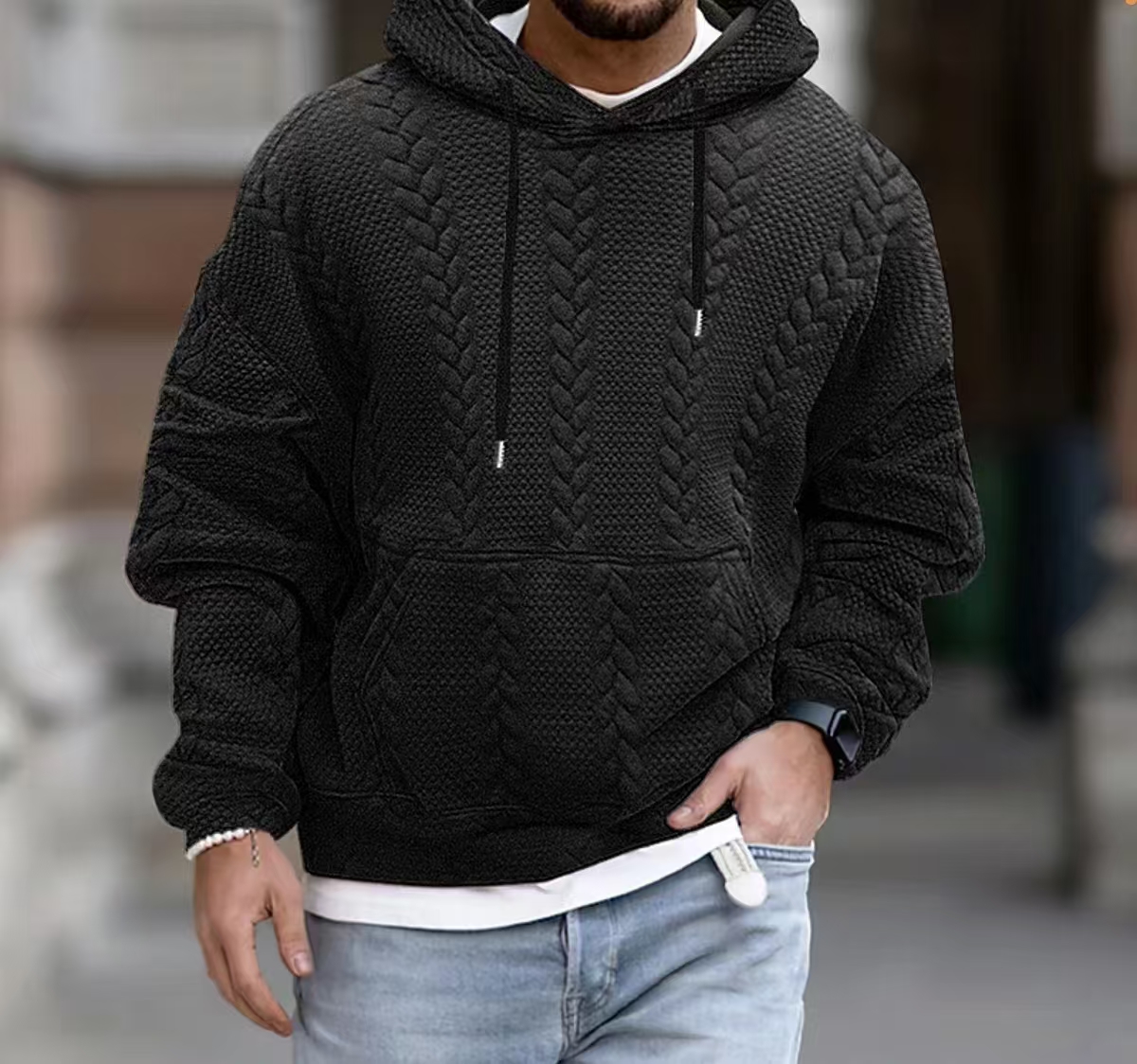Designer men's plus-size casual jacket Jacquard hooded lace-up long-sleeved casual sweater Knitted men