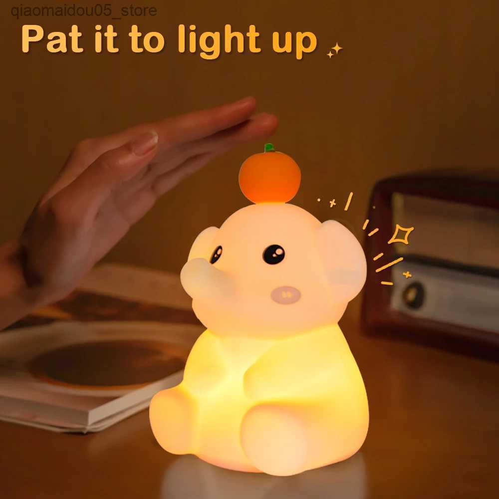Lamps Shades Cute Elephant Night Light Soft Silicone LED Light with Dimmable USB Charging Timer Sleep Light Used for Bedroom Decoration Q240416