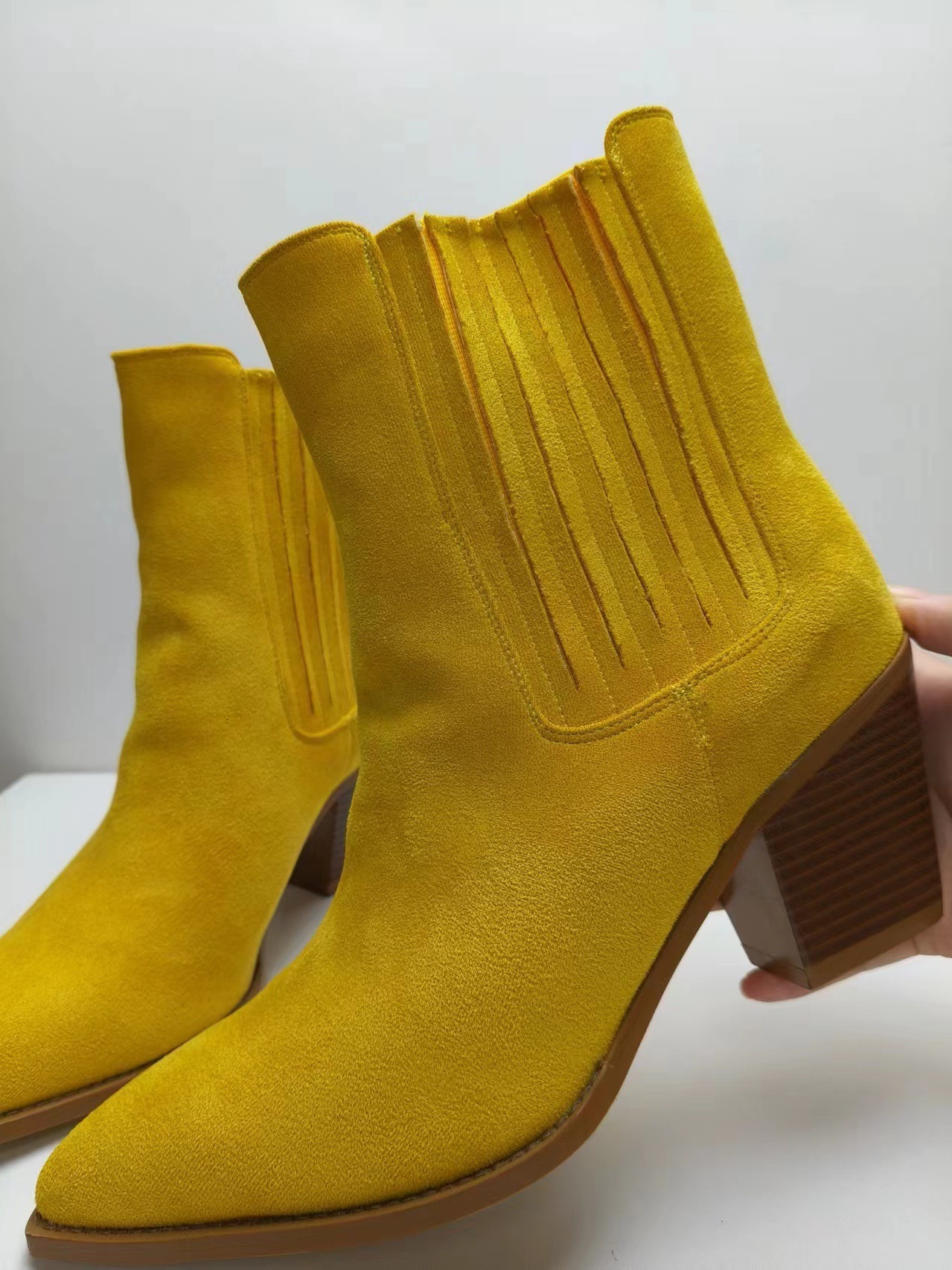 French frosted short boots for women's slim boots 2024 new foreign trade autumn and winter thick single boots retro pointed western boots