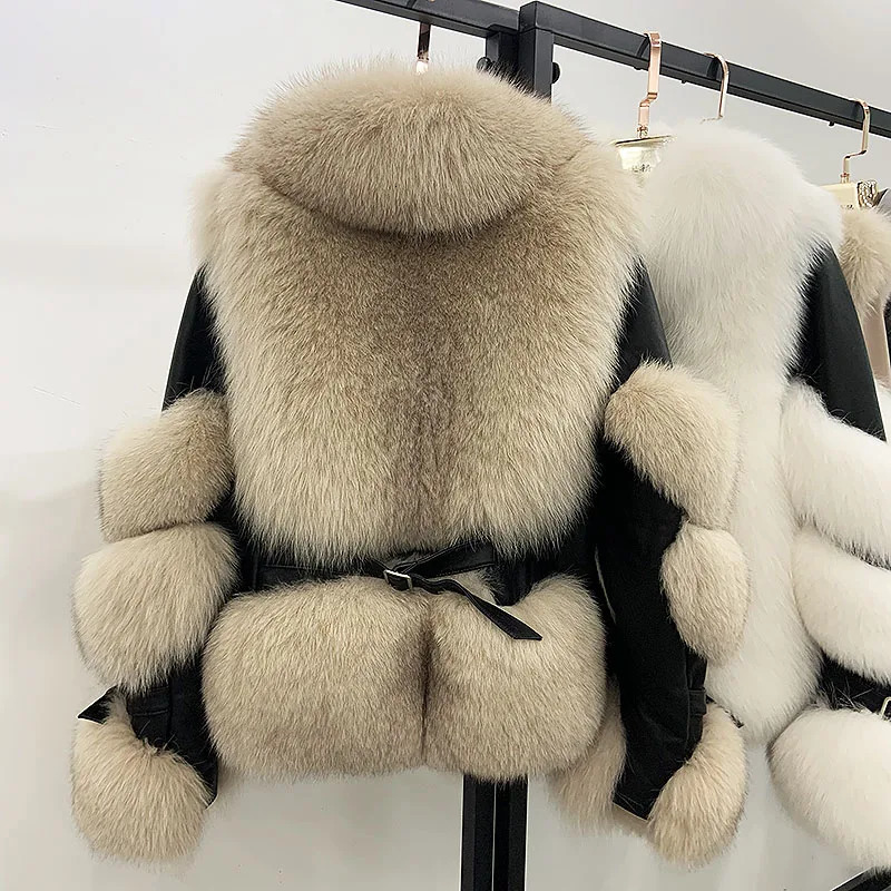Maylofuer Women Real Fox Fur Coat Genuine Sheepskin Leather Jacket Long Sleeve 100% Natural Coats with Detachable Collar 241116