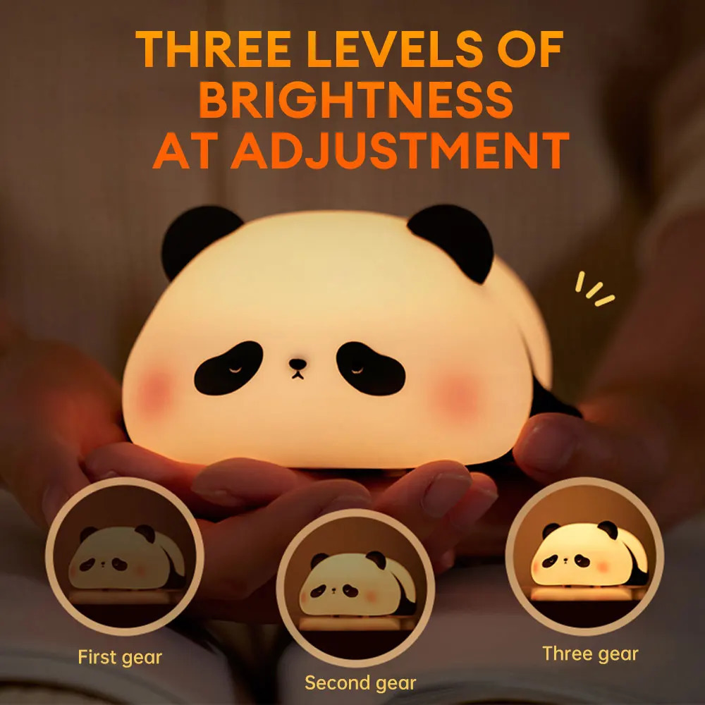 Cute Panda Night Light LED Silicone Pat Lamp 3 Gears Dimmable Sleep Atmosphere Lamp with Timing for Children Bedside Gift 241115