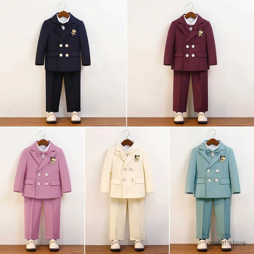 Suits Children Champagne Slim Photograph Dress Gentleman Kids Birthday Suit Flower Boys Wedding Party Performance Dance Show Wear