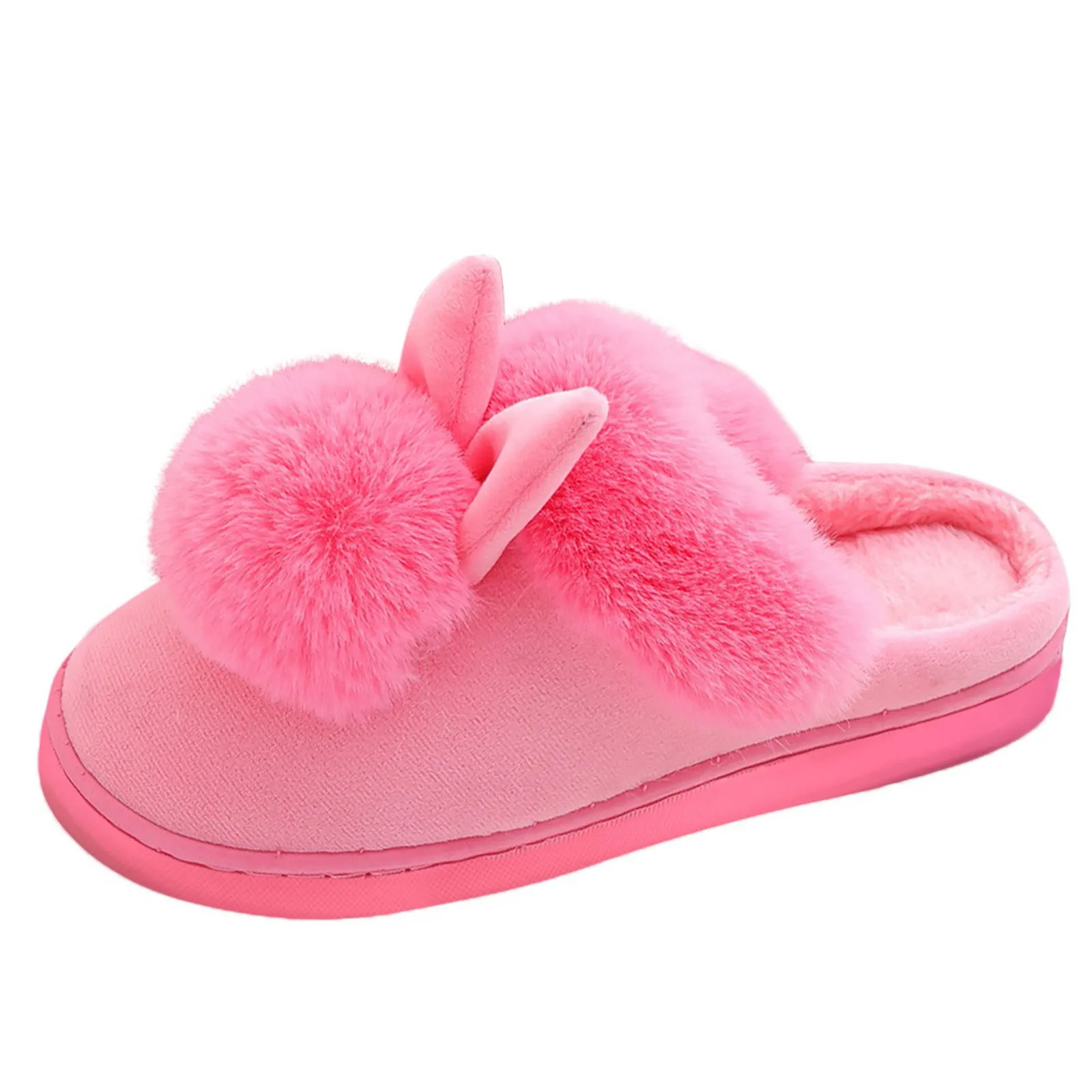 Winter Warm Home Fur Slippers Womens Indoor Home Rabbit Shoe Furry Ears Footwear Indoor Bedroom Flat Heels Fluffy Slippers Shoes 241115