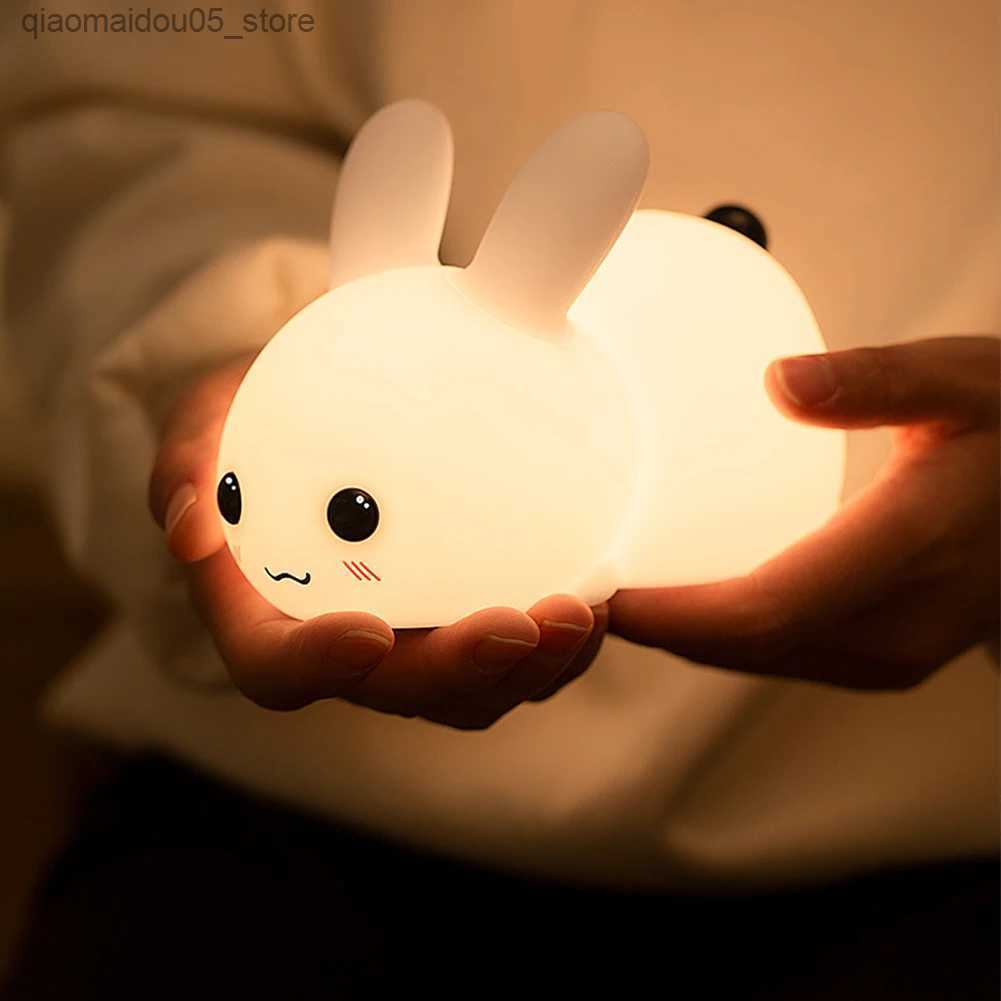 Lamps Shades Bunny Night Lights For Kids Two tone USB charging remote control touch bedside lights Baby daycare cute things Q240417