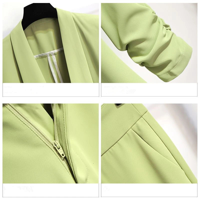 Womens Spring and Summer Green Jacket Pants Two Piece Set Office Elegant Thin Trouser Work Clothes 241115