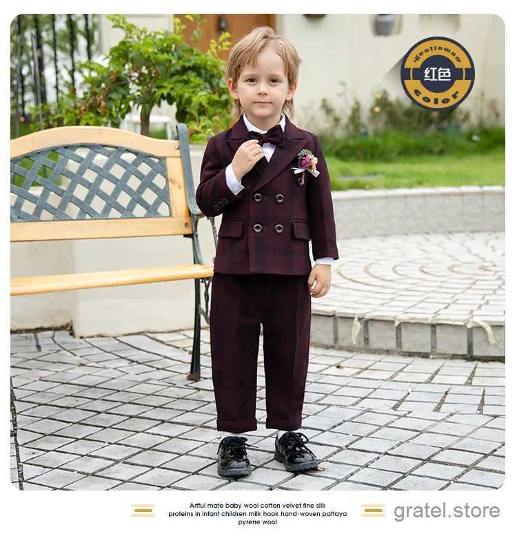 Suits Children Wine Red And Yellow Luxurious Party Photograph Dress Kids Birthday Suit Flower Boys Formal Wedding Performance Tuxedo