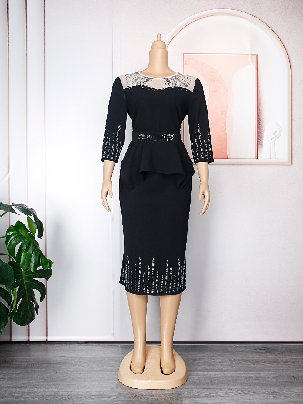 Fashion Womens Large Heavy Duty Diamond Daily OL Solid Color Dress 241116