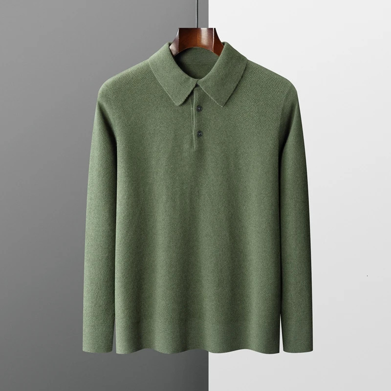 SpringAutumn Cashmere Mens Sweater Polo Collar Long Sleeve Pulling Knitted Casual Youth Bottom Clothing 241115