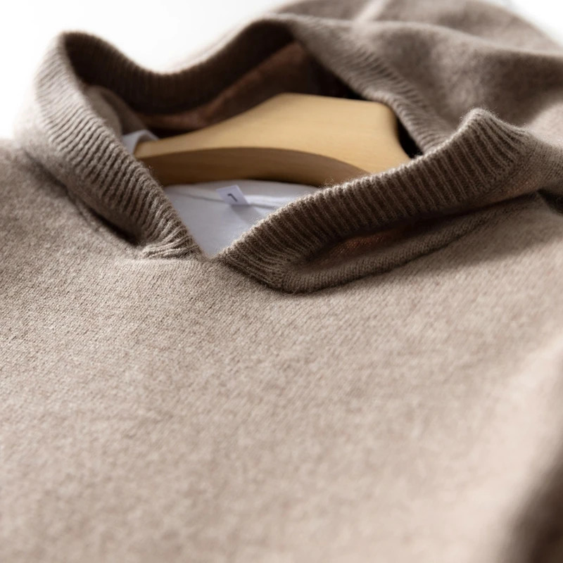 Mens long sleeved cashmere knitted zipper with hat thick warm sweater mens skydiving top of the line winter 241115