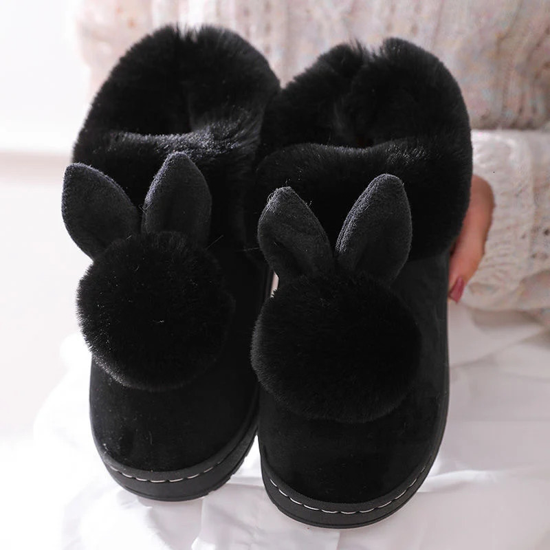 Winter Warm Home Fur Boots Womens Indoor Home Rabbit Shoe Furry Ears Footwear Indoor Bedroom Flat Heels Fluffy Ankle Boots 241115