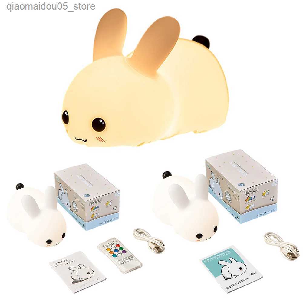 Lamps Shades Bunny Night Lights For Kids Two tone USB charging remote control touch bedside lights Baby daycare cute things Q240417