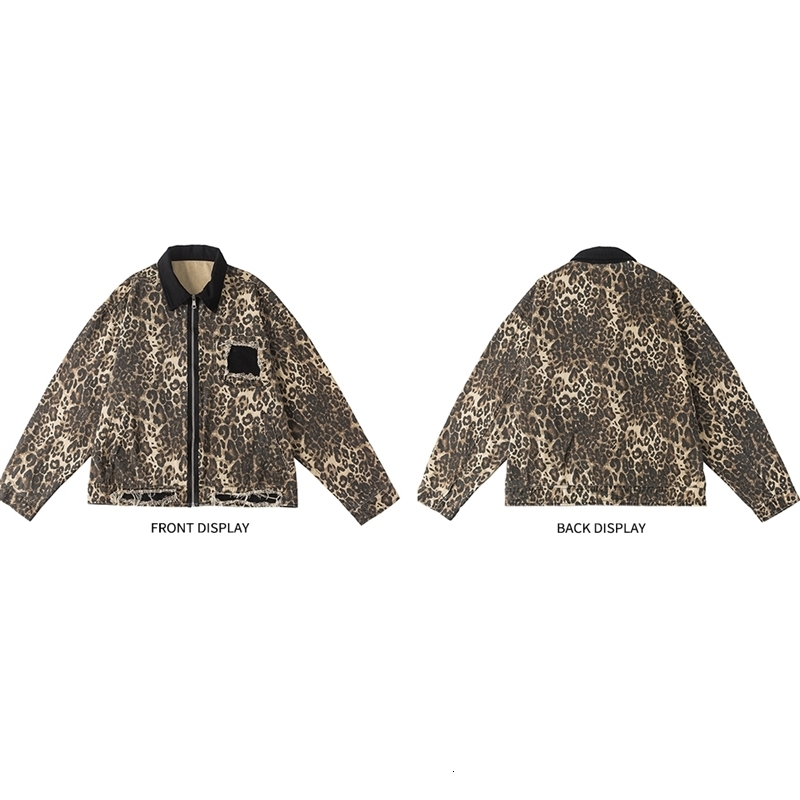 cotton denim fabric spring autumn leopard print zipper womens bomber jacket unisex street casual chic jacket retro Y2K 241115