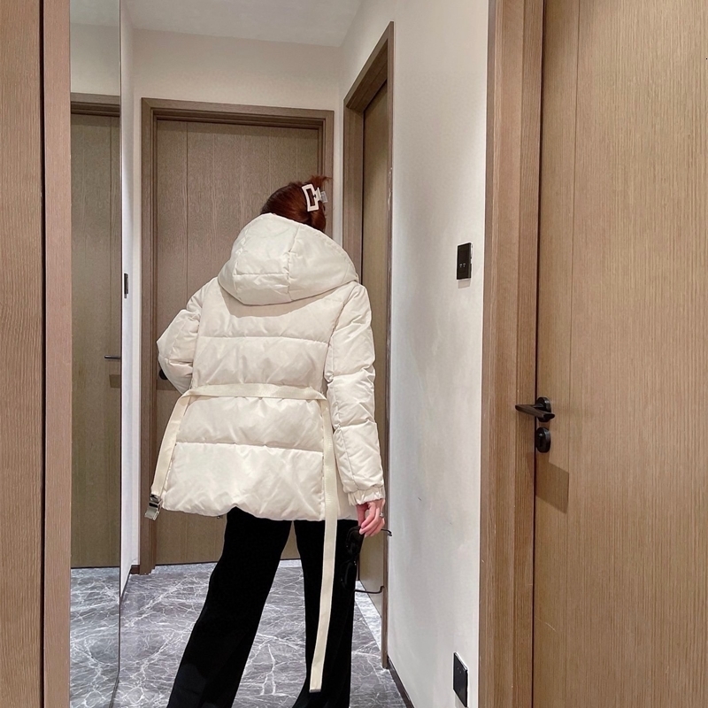 autumn and winter down jacket for women fashion hooded ultralight warm slim belt female coat 241115