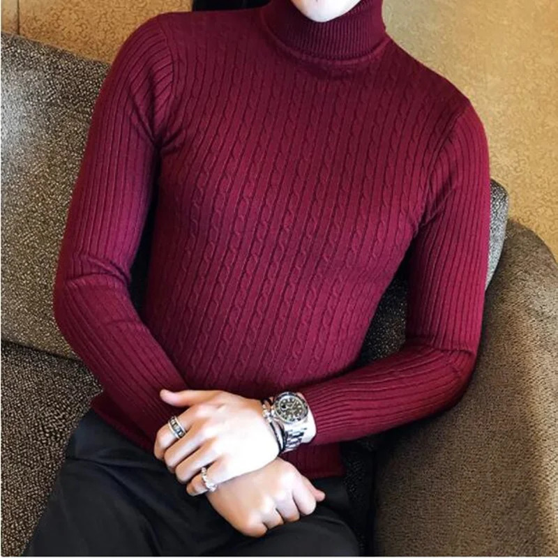 Korean ultra-thin solid color turtle neck sweater mens winter long sleeved warm knit sweater classic solid color casual bottom sweater 241112