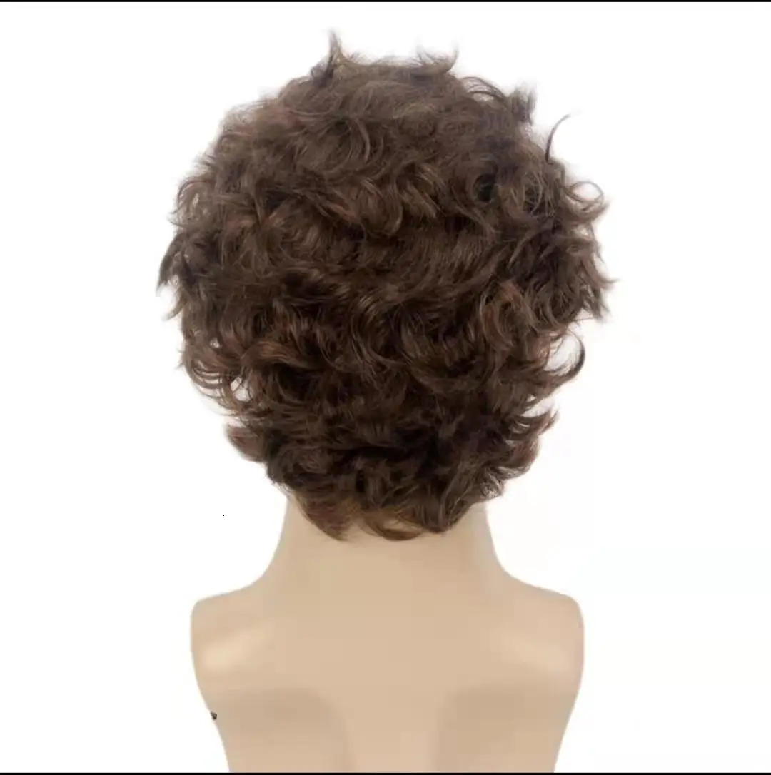 Short Curly Synthetic Natural Wave Wig With Bangs For Men Fiber Daily Wear Curly Fashion Male Wig High Temperature 241115