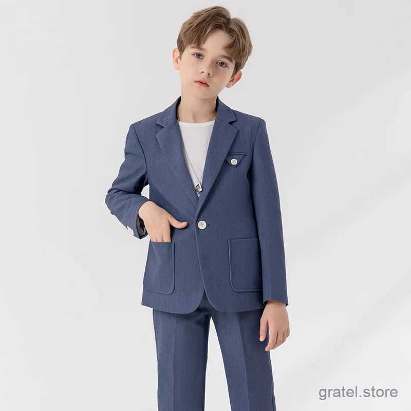 Suits Boys Graduation Ceremony Photograph Suit Children Jacket Pants Necklace 3PS Piano Party Dress Children Host Performance Costume