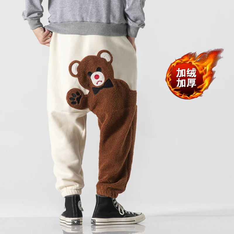 Bear wool pocket mens work pants straight Trouser street clothing sports autumn item 241115