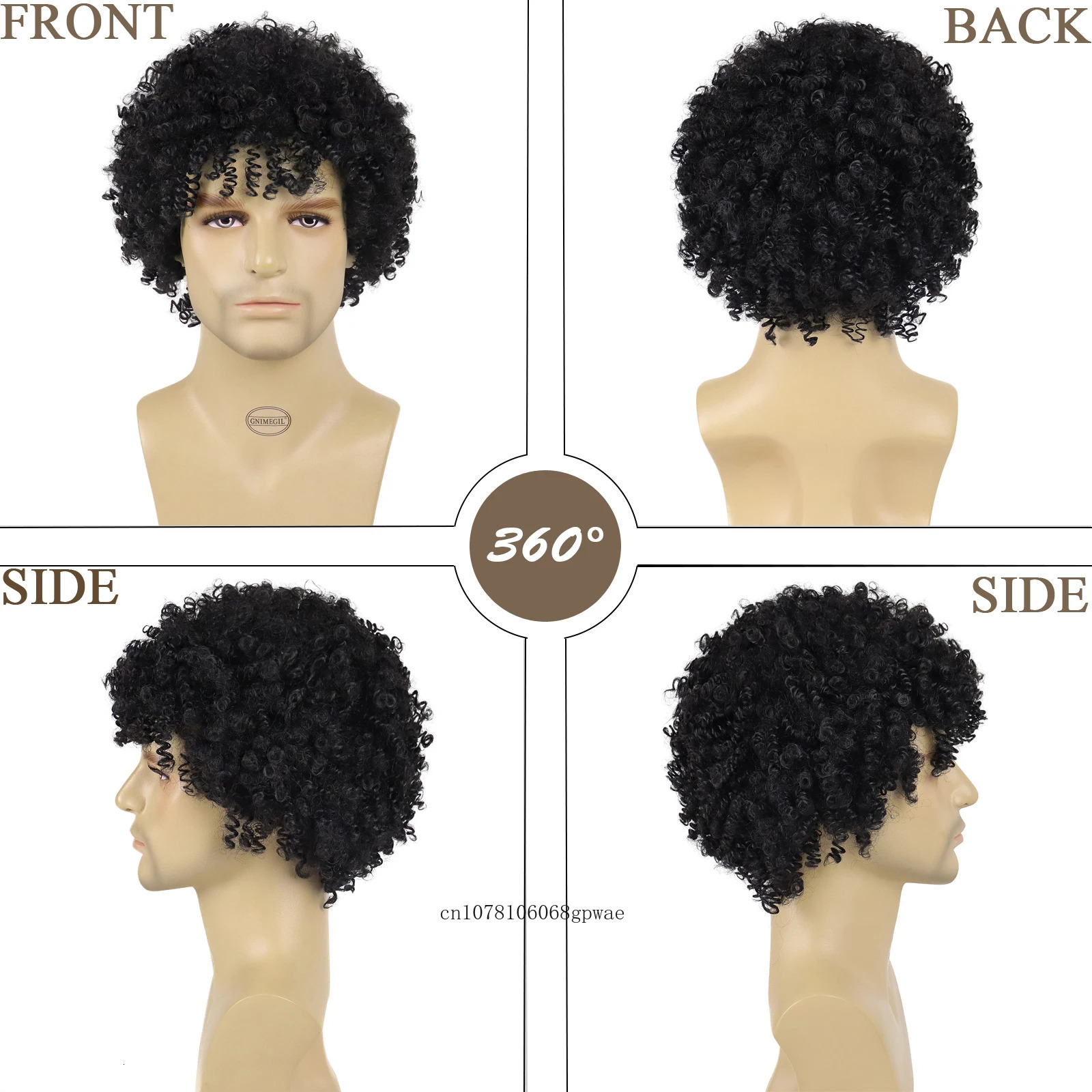 Natural Black Bouncy Curly Hair Synthetic Wigs for Men Short Kinky Curly Wig with Bangs Afro Wigs Man Cosplay Halloween Party 241115