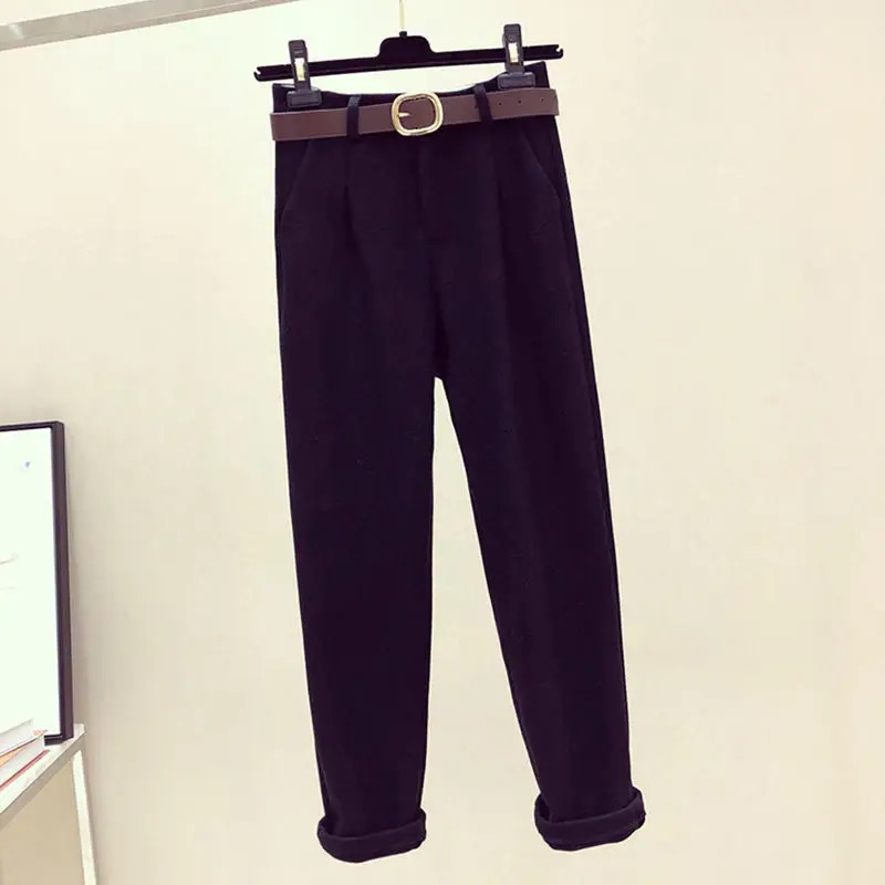 Korean style belt decoration retro jacket casual pants twopiece elegant womens office set 241115