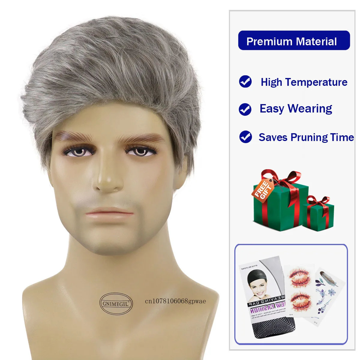 Synthetic Mens Wig Short Haircut Gray Wig Men Natural Fluffy Straight false Hair Guy Older Man Daily Costume Cosplay Wig Classic 241115