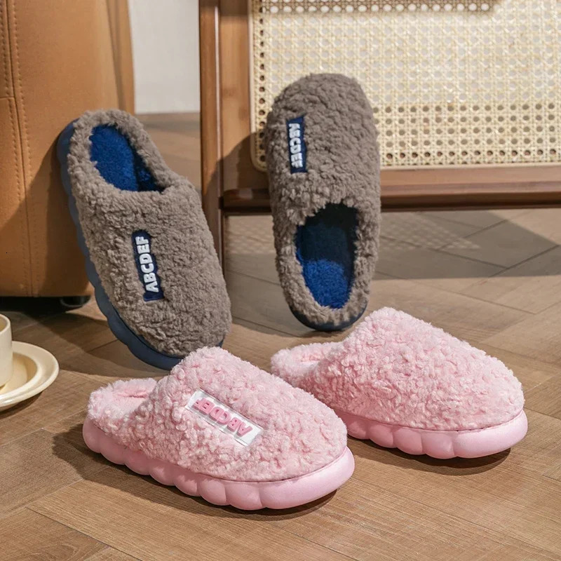 2024 Trend Winter Couple Indoor Nonslip Mule For Men Women Flip Flops Warm Fluffy Slippers Home Slides Casual Cotton Shoes 241115