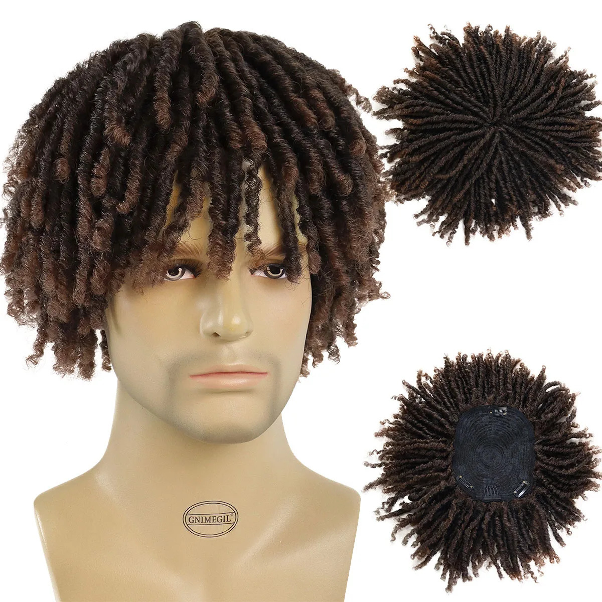 GNIMEGIL Synthetic Short Afro Twist Hair Braided Half Wig for Black Men Clip in Toupee Hairpieces Dreadlocks Male Wig Rock Party 241115
