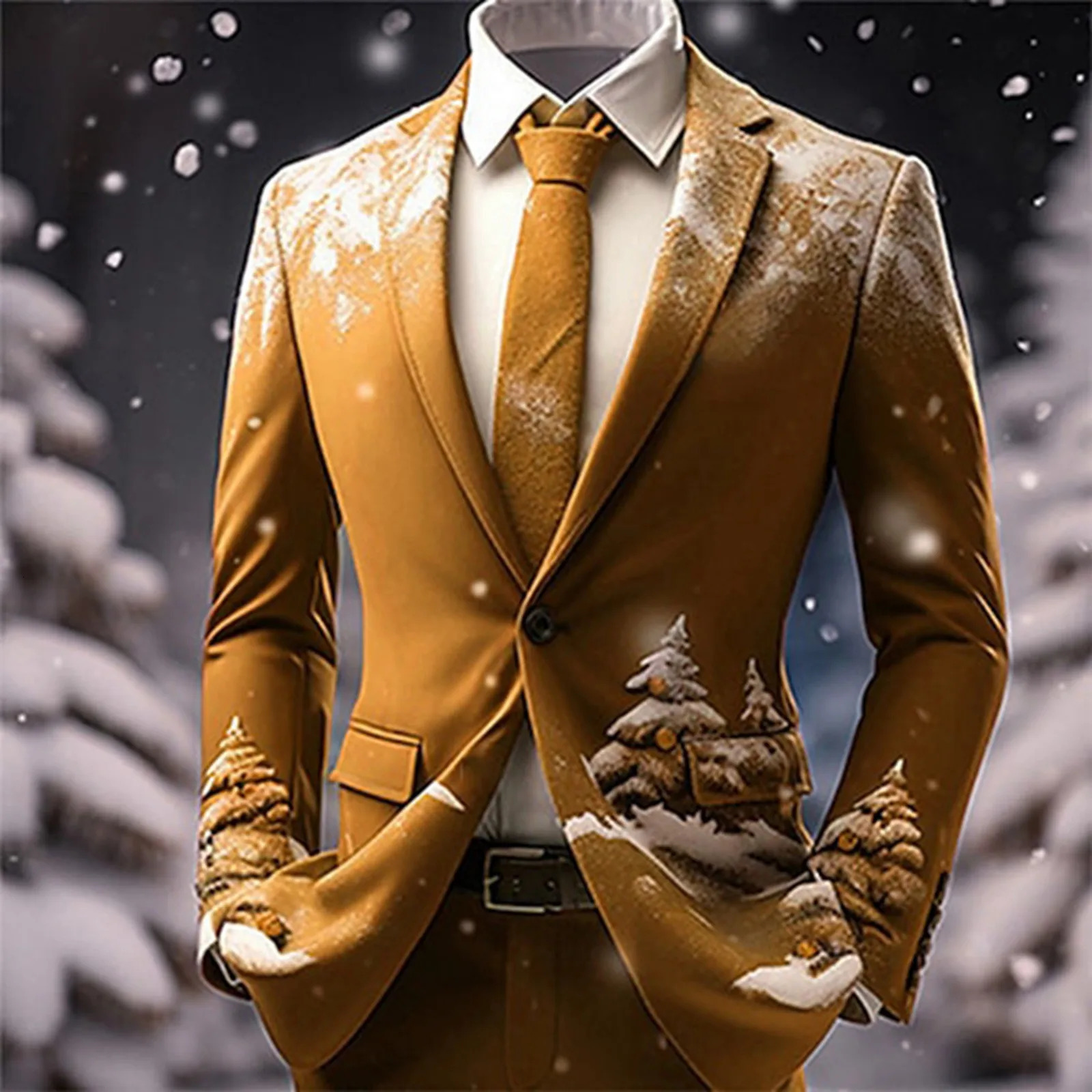 Single Button Retro Christmas Snowflakes Print Suit Coat Business Casual Slim Fit Suit Jacket Elegant Formal Blazers for Men 241116