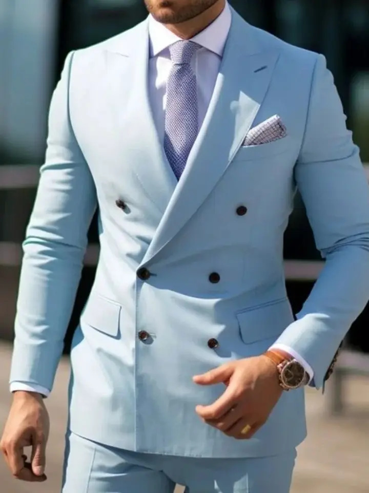 Bespoke Men Suits for Wedding Double Breasted 2 Pieces Jacket Pants Slim Fit Blazer Sets Clothing Groomsmen 241115