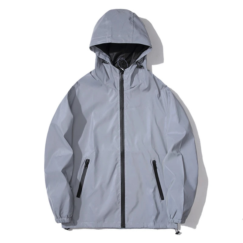 Night Reflective Jackets Double Fabric Windbreaker Hooded Jacket Men Hip Hop Dancer singer Waterproof Zipper Coats Outwear 241115