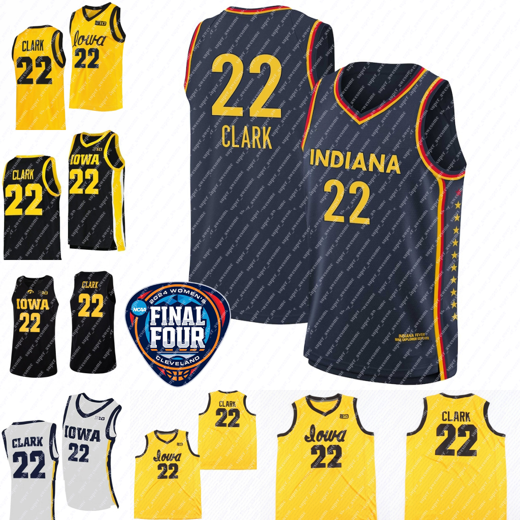 NCAA 2024 Final Four Caitlin Clark Indiana Jersey Iowa Hawkeyes Basketball Jerseys Yellow Black White Men Women Youth Stitched