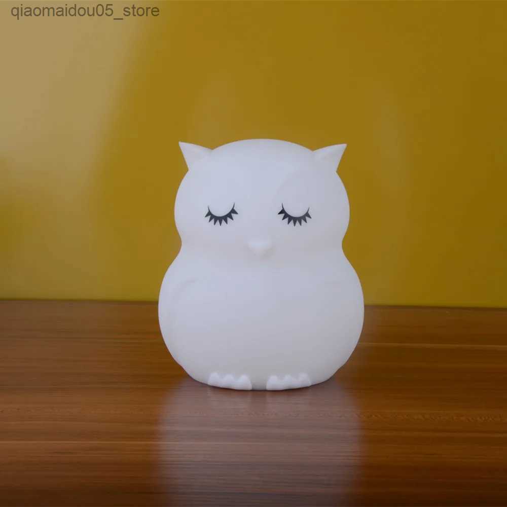 Lamps Shades Touch sensor RGB LED owl night lamp table lamp battery powered bedroom silicone bird night lamp childrens gift Q240416
