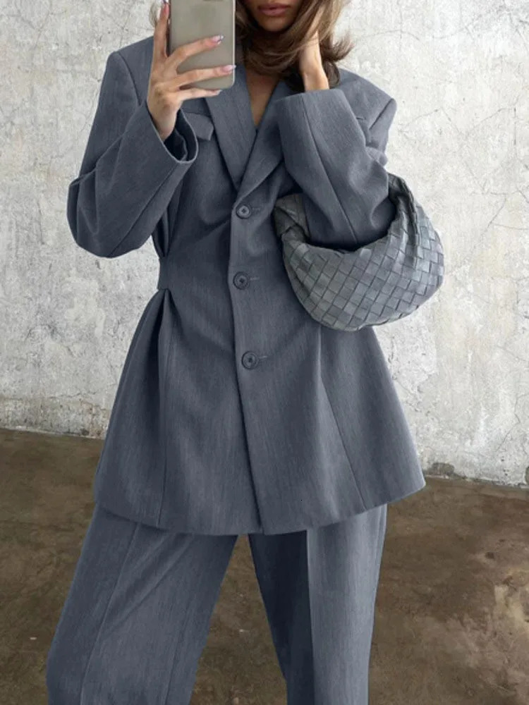 BZVW Office Womens Two Piece Set Collar Single Chest Waist Jacket and Cassel Pants Autumn 25A8967 241115