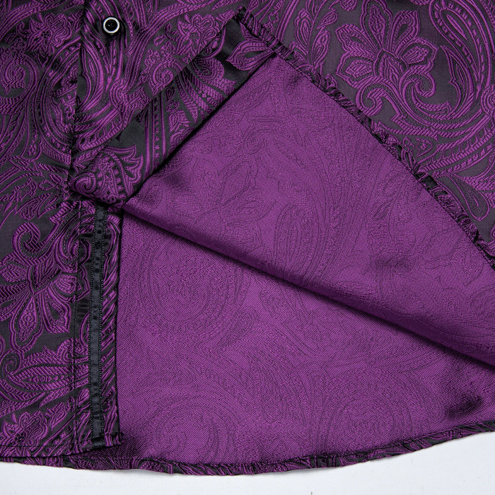 silk polyester mens casual shirt long sleeved shirt ballroom evening gown formal purple paisley mens clothing 241113