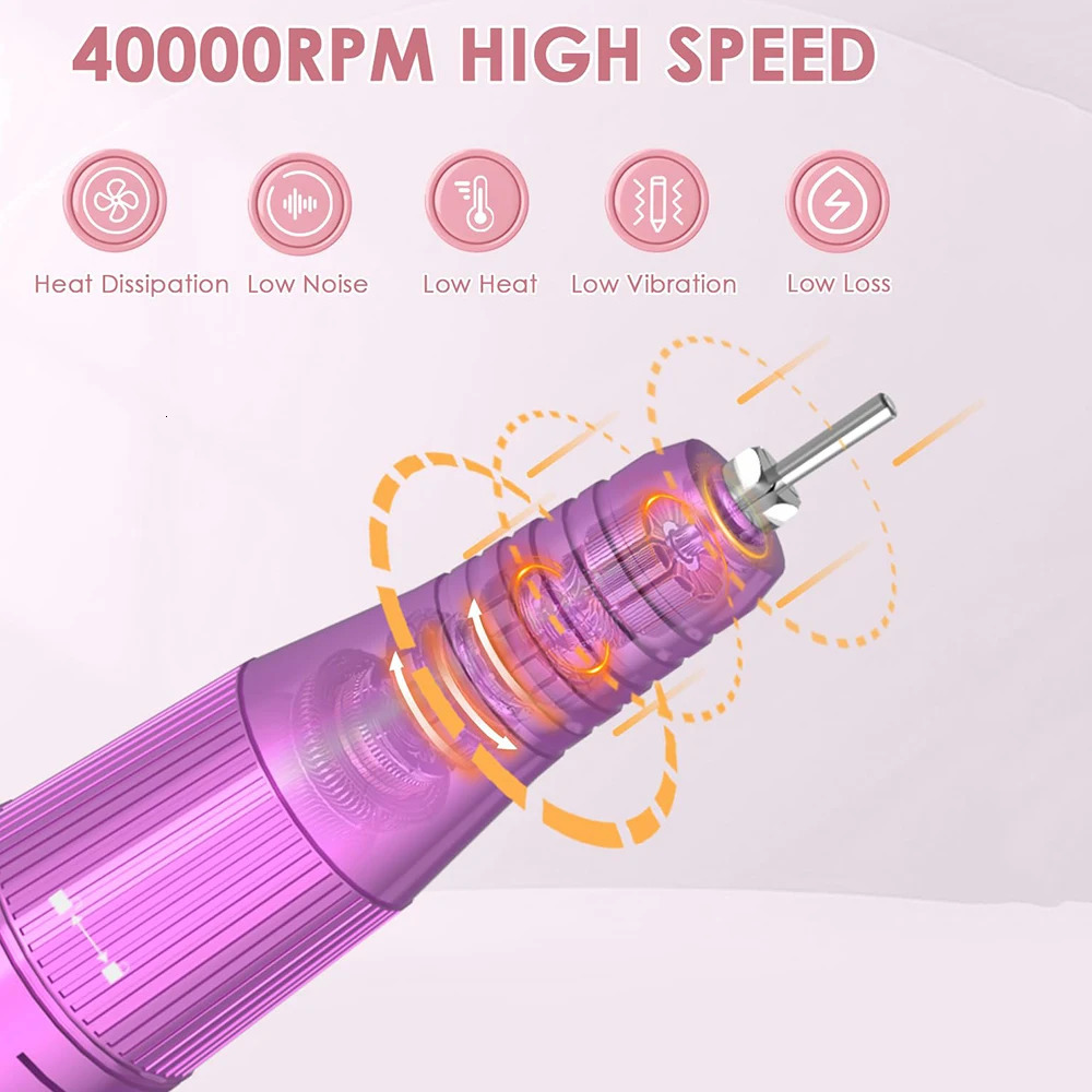 40000RPM Nail Drill Machine Electric Portable Nail File Rechargeable Nail Sander With Base for Gel Nails Polishing Home Manicure 241115