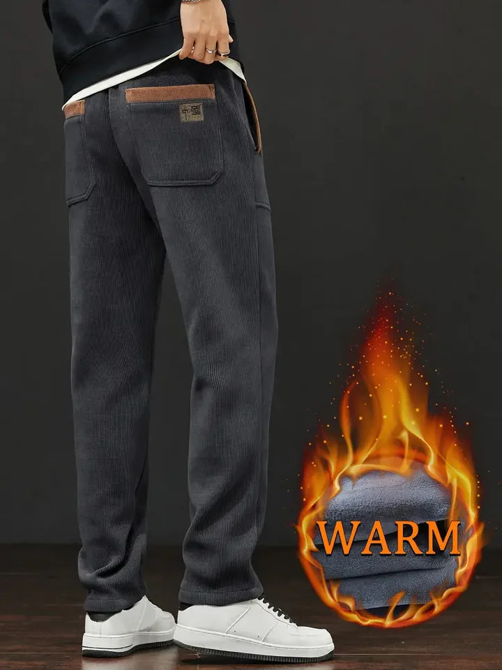 Winter Thick Wool Mens Pants Warm Casual Embroidered Alphabet Lining Plush Outdoor Sports 241115