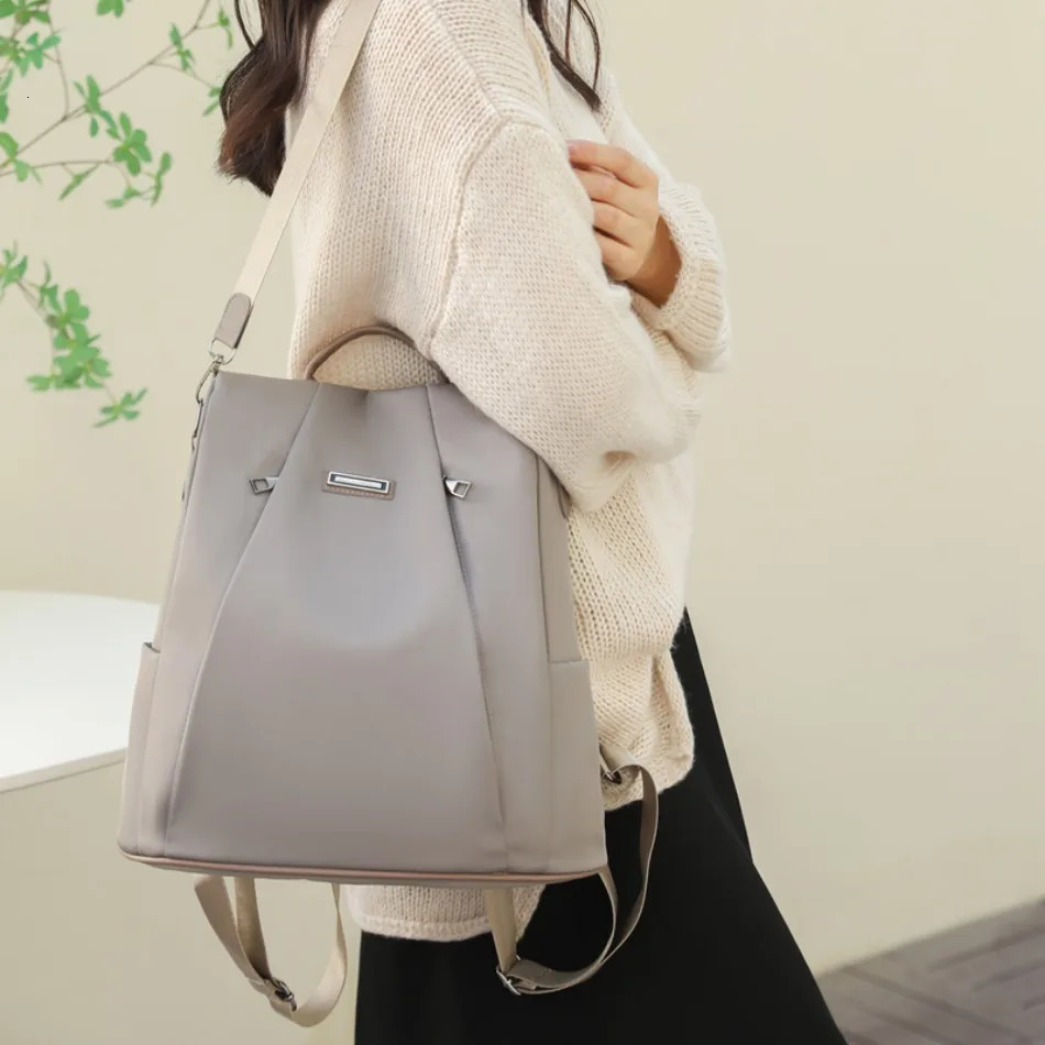 Womens Multifunction Anti Theft Backpack Casual Nylon Solid School Bag for Girls Fashion Detachable Strap Travel Shoulder Bag 241115