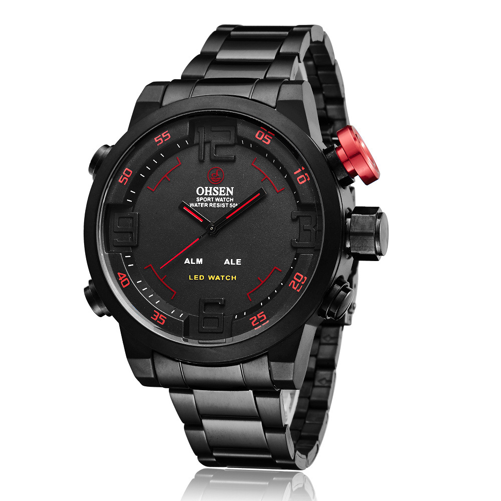 Trendy Men's Fashion Luminous LED Dual Movement Double Display Three Hands Quartz Men's Watch Thickness 15mm Dial Diameter 46mm Quality Fine