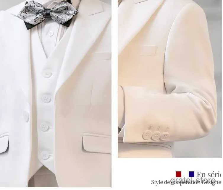 Suits Flower Boys White Baptism Party Dress Children Jacket Vest Pants 3PS Ceremony Photograph Suit Kids Piano Performance Costume