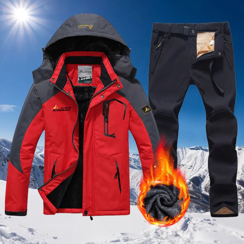 Winter Ski Suit For Men Waterproof Keep Warm Snow Fleece Jacket Pants Windproof Outdoor Mountain Snowboard Wear Set Ski Outfit 241116