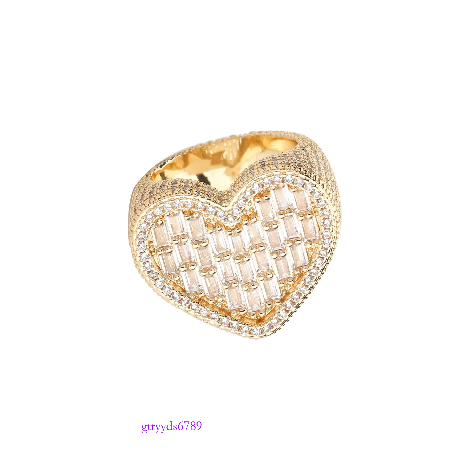 Hip Hop Fashion Trend Micropaved Zirconia 14K Gold Design Love Ring for Women