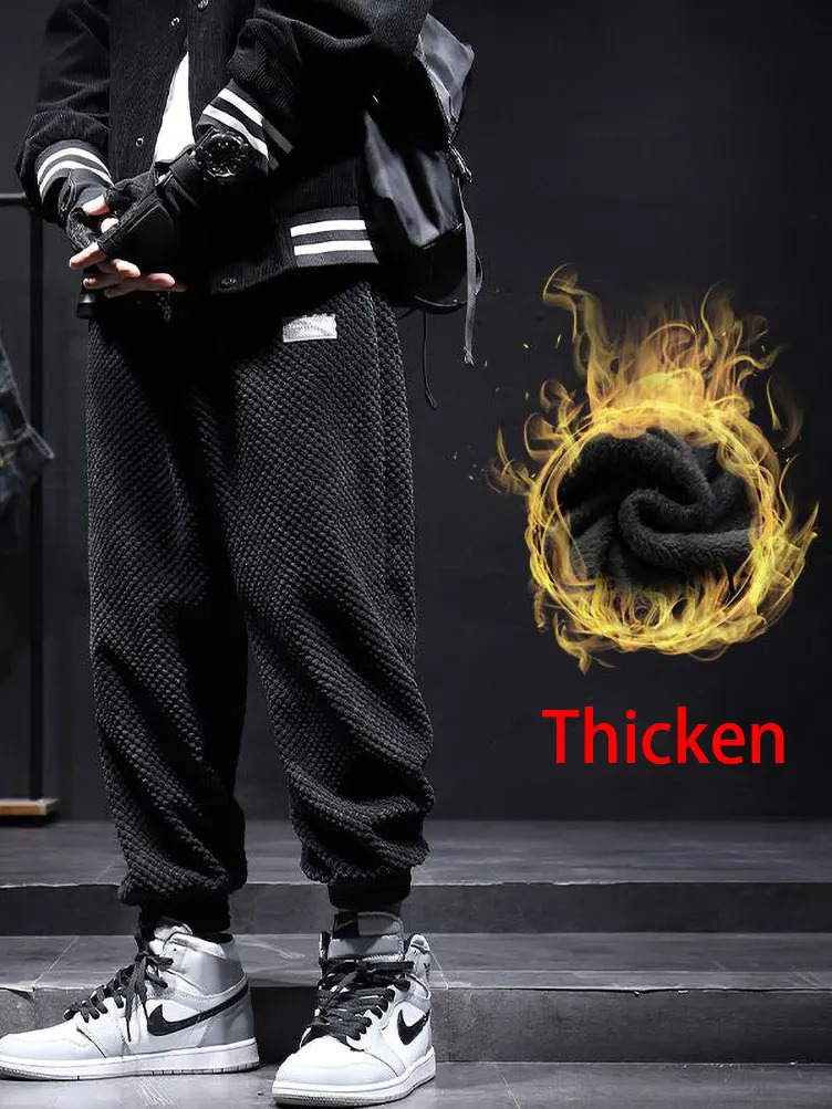 Autumn winter warm casual bag denim shorts mens streetwear Y2K loose jogging pants ankle length harem 241115