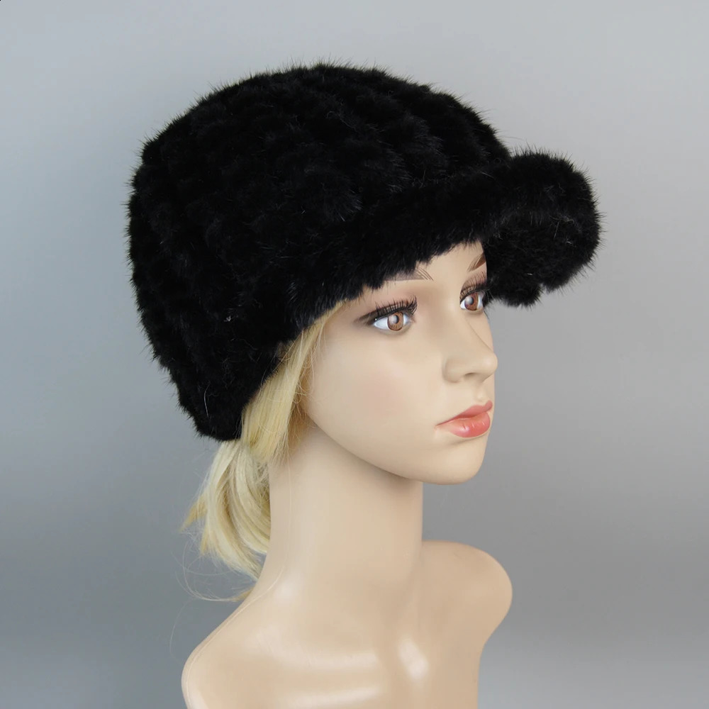2024 Real Fur Cap Knitted Natural Mink For Women Winter Avoid Wind And Snow Good Quality Female ed Ear Warm 241125