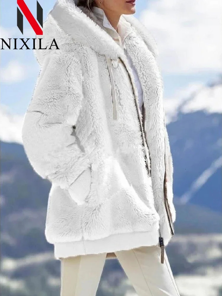 In Spring Autumn Loose Plush Zipper Hooded Jacket Womens Coats and Jackets Pink Clothes Winter Tops 241108