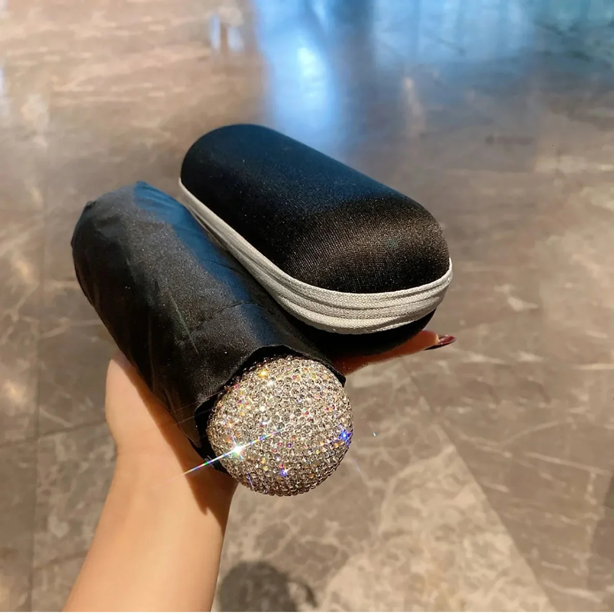 y Rhinestone Capsule Umbrella Anti UV Sunscreen Folding Portable Travel Girls Sunshine Bling Rain Gear 241115